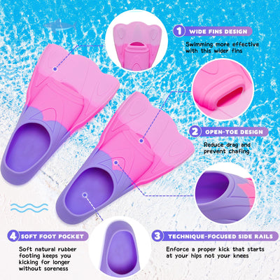 Kids Swim Fins,Short Youth Swim Flippers for Kids Swimming Training Fins for Lap Swimming Pool Snorkeling for Children Girls Boys Beginner