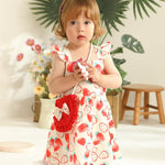 18-24 Months Girl Clothes Baby Girls Dress Infant Summer Outfits Toddler Casual Ruffle Sleeve Strawberry Red Sundress with Cute Red Bag