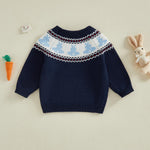 Motlapol Toddler Baby Boy Girl Christmas Outfit Tree Print Oversized Long Sleeve Crewneck Knit Sweater Winter Holiday Clothes (Easter Bunny Blue, 2-3 Years)