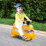 GLACER Ride On Push Car for Toddlers, Ages 18+ Months, Dinosaur Themed Foot to Floor Sliding Car with Music Steering, Horn & Under Seat Storage, Kids Ride On Toys for Boys and Girls (Yellow)