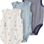 little planet by carter's Baby 3-pack Short Sleeve Bodysuits made with Organic Cotton, Coastal, 6M