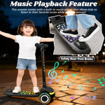 Light Up 3 Wheel Kick Scooter for Kids Toddlers with LED Sync Lights, Flashing Stem & Wide Polka Dot Deck Adjustable Height Music Function Safe Sturdy Folding Scooter for Kids (Black)