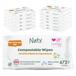 Naty Baby Wipes | 98% Water, Hypoallergenic & Natural for Sensitive Skin | Unscented, Plant-Based, Fragrance-Free | Plastic-Free & Compostable | Newborn & Toddler Diaper Wipes | 672 Count (12 Packs)