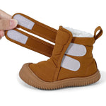 DUONITITI Toddler Snow Boots Double Strap Winter Warm Shoes Baby Faux Fur Lining Soft Fleece Booties with Non-Slip Sole(Brown,12-15 Months)