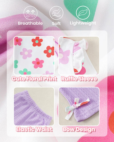 Kucnuzki Baby Girl Kids Clothes Toddler Girl Fall Winter Outfit White Long Sleeve Ruffle Shirt Cute Baby Purple Flare Pants 12-18 Month Girl Clothes For Kids