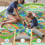 plumlik Car Rug Play Mat for Kids Toy Cars, Road Traffic Playmat for Kid Bedroom, Non-Slip Machine Washable Town City Race Track Carpet for Learn and Have Fun 3'x4'/ 36"x48"