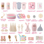 30 Piece Baby Gift Basket – Luxury Curated Baby Girl Gift Basket for Newborn, Premium All-in-One Baby Shower Gift Set, Essentials with Keepsakes for First Visit（Pink）