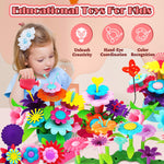 FUNZBO Girl Flower Garden Building Toys Set - Birthday Gifts for Age 2 3 4 5 6 Years Old Girls, STEM Montessori Educational Toy for Toddler Kids, Sorting & Stacking Spring Gardening Set