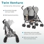 Dream On Me Twin Venture Umbrella Stroller in Light Gray