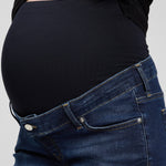 GAP Womens Maternity True Waistband Full Panel Cheeky Straight Jeans, Dark Wash, 33 US