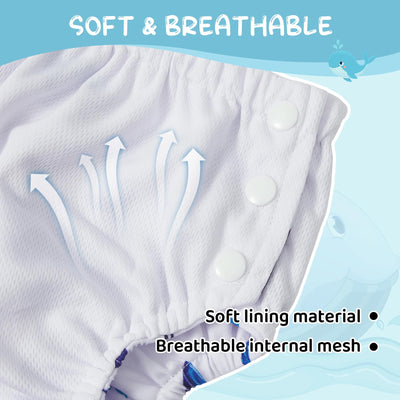 Durio Reusable Swim Diapers for Baby Toddler Newborn Washable Water Diapers for Swimming Beach Essentials A-White Whale 3-6 Months