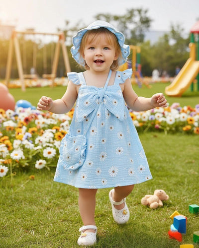 Renotemy Infant Baby Girl Dresses Summer Outfits Casual Cotton Linen Sundress with Hat Toddler Clothes for Girls 3Months-3T