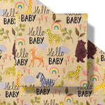 RUSPEPA Baby Shower Wrapping Paper Roll - 17 Inches x 16.4 Feet - Cute Animal Design on Kraft Paper - Ideal for Baby Boy or Neutral Gift Wrapping, Kids' Birthday Party and Baby Shower