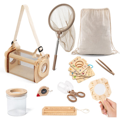 KDSFT Wooden Bug Catcher for Kids, Outdoor Explorer Bug Catching Kit with Butterfly Kit, Bug Habitat & Magnifying Glass, Adventure Set for Backyard & Camping, Outdoor Toys for Toddlers 3+ Years