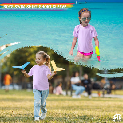Girls Rash Guard Swim Shirt Short Sleeve for Toddler Kids Youth Rashguard Water Shirt UPF 50 Swimming Fishing Sun SPF Tee Light Purple 4T