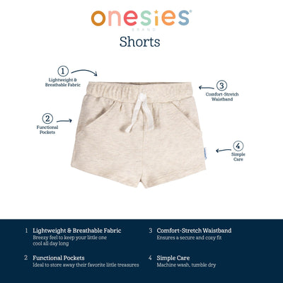 Onesies Brand Unisex Baby 3-Pack Knit Shorts, Smiley Faces, 6-9M