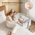 Ezebaby Baby Bassinets Bedside Sleeper, Portable Bedside Bassinet for Baby Newborn Infants with Adjustable 7 Heights and All Mesh Sides, Newborn Crib with Mattress and Soft, Breathable Sheet