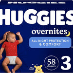 Huggies Size 3 Overnites Baby Diapers: Overnight Diapers, Size 3 (16-28 lbs), 132 Ct (2 Packs of 66), Packaging May Vary