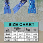 Reef Tourer Snorkel Fins for Kids and Adults, Adjustable Open Heel, Compact Short Blade Swimming Snorkeling Flippers, Travel Size, Blue, Large, RF0106P