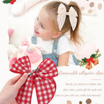 Doboi 8PCS Baby Girls Hair Clips Large Christmas Fable Hair Bows Cotton Linen Bows for Girls Gingham Hair Accessories for Baby Toddlers Kids