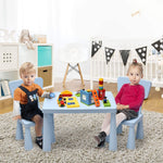 Costzon Kids Table and Chairs, 3 Piece Plastic Easy Clean Children Activity Desk for Reading, Drawing, Snack Time, Arts Crafts, Preschool, Kindergarten & Playroom, Toddler Table and Chair Set (Blue)