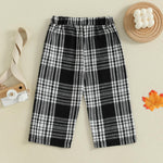 Toddler Kids Baby Boy Girl Gingham Pants Elastic Waist Striped Plaid Long Pants Spring Fall Winter Casual Trousers (A-Black, 3-4 Years)