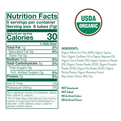 Little Bellies Organic Veggie Tubes Toddler Snack (Pack of 4 x 1.25 oz Individual Packs)