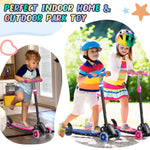 Kick Scooter for Kids 3-7 Ages - Light Up 3 Wheel Scooters,Lean-to-Steer,Three Adjustable Height Scooter for Kids, Wide Dual Rear Wheels,Safe Stable Ride for 3-5,5-7 Year Old Girl Boy Kid - Pink