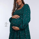 Motherhood Maternity Women's Long Sleeve Smocked Babydoll Mini Dress, Teal Ditsy, Small