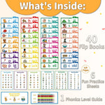 Word Family Build Book, 40 Read & Rhyme Flip Activity Books, Learn to Read Phonics Flash Cards for Preschool/Kindergarten, 1st-3rd Grade Kids, Ages 4-8 Homeschool Educational Learning Tools