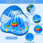 iGeeKid Baby Play Mat with Sprinkler, Inflatable Baby Pool Float with Canopy Backrest & Stackable Rings Water Sprinkler for Kids, Outdoor Water Play Toys for Toddlers Backyard Swimming Water Games