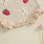 mlpeerw Baby Girl Summer Clothes Newborn Sleeveless Knit Sweater Romper Floral/Strawberry Onesie Cute One Piece Outfit (Strawberry Floral Beige, 0-3 Months)