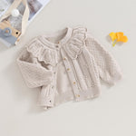 Newborn Baby Girls Knit Cardigans Long Sleeve Crewneck Hollow Knit Thin Sweater Toddler Button Tops Coat Outwear (Apricot-Doll Collar, 6-12 Months)