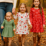 PATPAT 3-Pack Flutter Sleeve Dresses for Girls – Toddler Green Heart Outfit Set for Preschool & Family Days, Green Heart, 4-5T