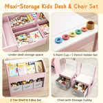 5-in-1 Kids Art Table and Chairs, Wood Toddler Table and Chair Set with Storage Drawers, Craft Play Desk for Kids, Convertible Art Easel with Paper Roll Holder, Children Activity Learning Center-Pink