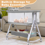 Baby Bassinet,3 in 1 Bedside Bassinet for Baby with Hanging Toys,Foldable Baby Bassinets Bedside Sleeper,4-Sided Mesh Bedside Crib with Wheels and Storage Basket,6 Height Adjustable (Light Grey)