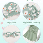 Vibebox Baby Girl Clothes 3-6 Months Summer Short Sleeve Outfits Spring Coming Home Clothing Infant Girls 6 Months Green Daisy Ruffle Romper Tops Bell Bottoms Pants Bow Sets with Floral Headband
