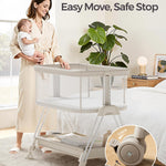 Fodoss Baby Bassinets Bedside Sleeper - Bed Side Bassinet Newborn with Wheels, Storage Tray, 4-Sided Mesh, 7 Height Adjustable, Beige