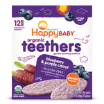 Happy Baby Gentle Teethers Organic Teething Wafers Blueberry Purple Carrot, 0.14 Ounce Packets (Box of 12) Soothing Rice Cookies for Teething Babies Dissolves Easily, Gluten Free No Artificial Flavor