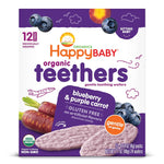 Happy Baby Gentle Teethers Organic Teething Wafers Blueberry Purple Carrot, 0.14 Ounce Packets (Box of 12) Soothing Rice Cookies for Teething Babies Dissolves Easily, Gluten Free No Artificial Flavor