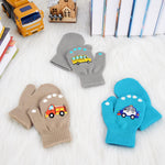 3 Pairs Kids Knitted Mittens Toddler Winter Gloves Boys Full Finger Warm Mittens (3 Pairs-Car)