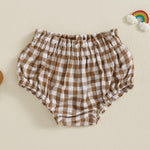 Toddler Baby Boy Girl Shorts Cotton Linen Plaid Bloomers Shorts Newborn Harem Shorts Bottoms (Khaki, 3-6 Months)