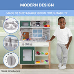 Delta Children Tiny Chef Play Kitchen - Toy Kitchen Playset with Realistic Knobs that Turn/Click, Oven, Sink, Microwave and 15 Pieces of Play Food, Green