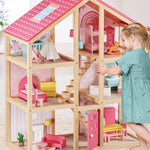 Tiny Land Wooden Dollhouse for Girls - 6 Rooms Wooden Doll House, DIY Pretend Doll House with 32Pcs Furniture Accessories, Creative Gift for Girl Ages 3+