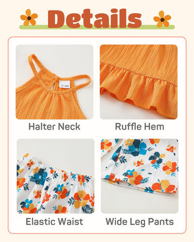 Kucnuzki Baby Girl Outfit 18 24 Months Girl Clothes Summer Toddler Clothes Cute Green Floral Beach Shirt Camisole Top with Long Leg Pants Two Piece Baby Outfit