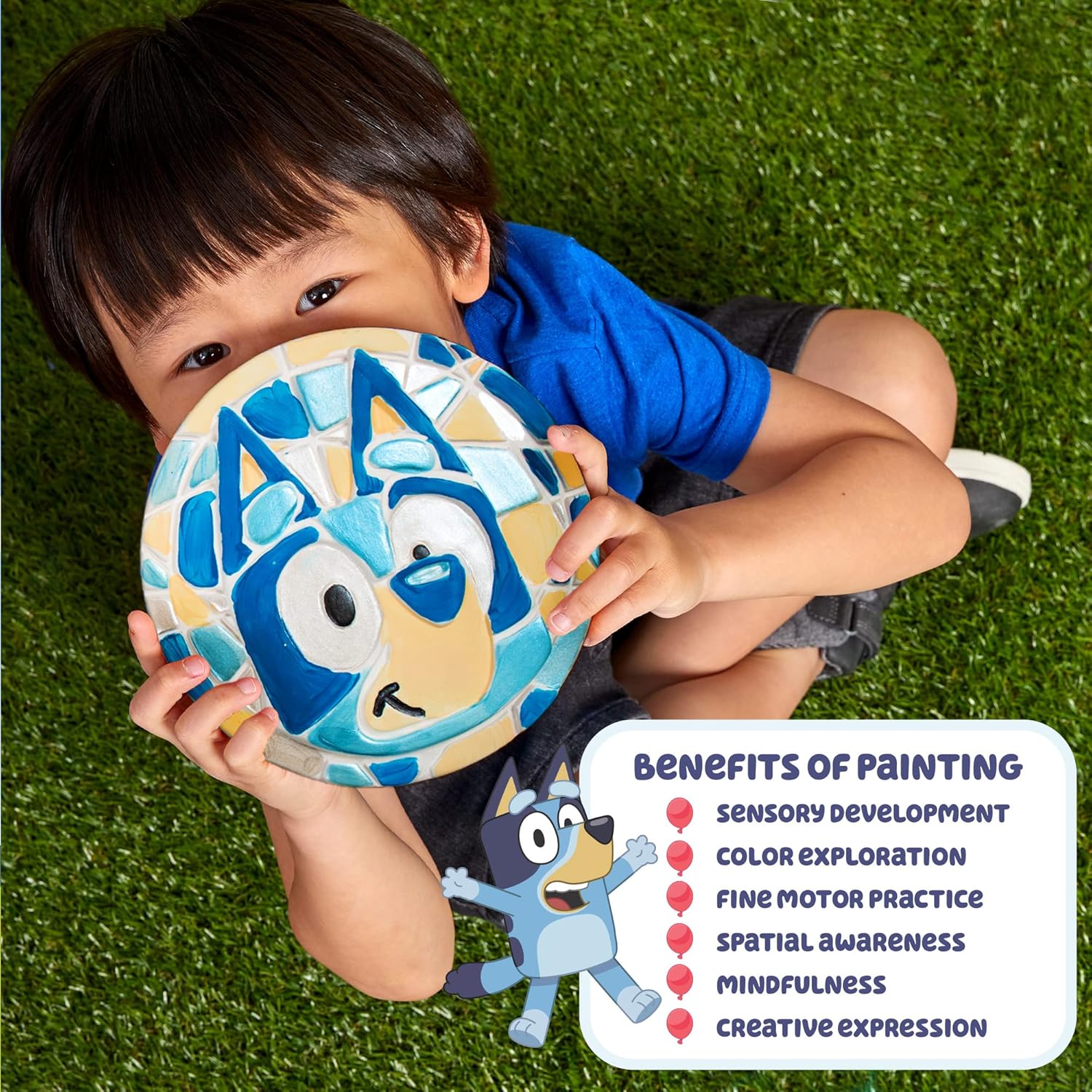 Bluey Paint Your Own Stepping Stone, Design 7 DIY Stone Art, Fun Kit for Kids, Less Mess Paintable Stones Art Set, Great Summer Activity Kids Ages 8, 9, 10, 11