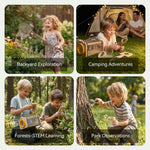 Wooden Bug Catcher Kit for Kids 3-8, 10PCS Durable Outdoor Explorer Kit with Magnifying Glass, Butterfly Net & STEM Guide, Catch & Release Adventure Set for Backyard & Camping