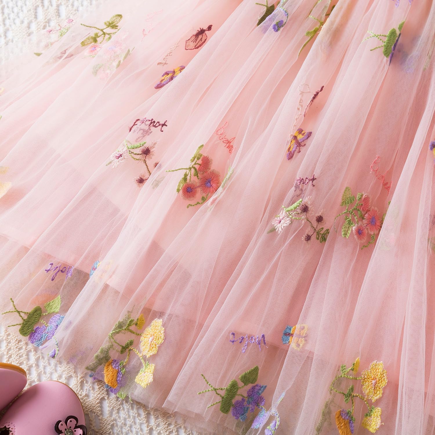 NNJXD Baby Girl Tulle Dress Casual Flower Embroidery Toddler Dresses