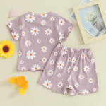 FOCUSNORM Toddler Baby Girl Outfit Newborn Girl Summer Clothes Cute Daisy Short Sleeve T Shirt Top Set Elastic Waist Shorts (Daisy Purple, 12-18 Months)