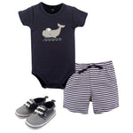 Hudson Baby baby boys Cotton Bodysuit, Shorts and Shoe Layette Set, Sailor Whale, 6-9 Months US